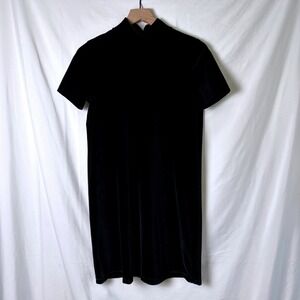 NWT Madewell Womens Velvet Mock Neck Mini Dress Black Size S Goth Grunge Party